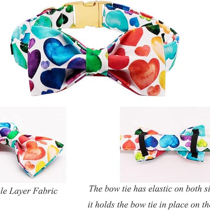 Lionet Paws Valentine's Day Dog and Cat Collar with Bowtie, Soft and Comfortable, Adjustable Collar for Puppies and Cats, Neck 8-12 inches