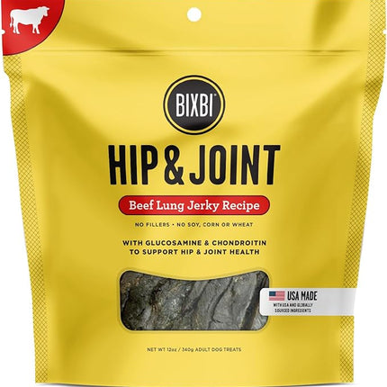 BIXBI Hip & Joint Support Beef Liver Jerky Dog Treats, 12 oz - USA Made Grain Free Dog Treats - Glucosamine, Chondroitin for Dogs - High in Protein, Antioxidant Rich, Whole Food Nutrition, No Fillers