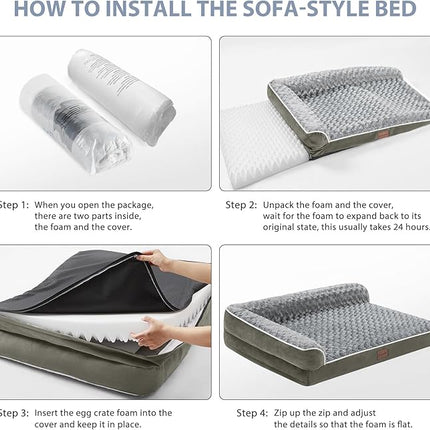 BFPETHOME Orthopedic Dog Beds for Large Dogs-Waterproof Sofa Dog Bed with Removable Washable Cover, Big Pet Bed with Waterproof Lining and Nonskid Bottom,Pet Bed for Large Dogs