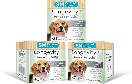 Longevity15 – C15:0 – Fatty Acid Health Supplement for Dogs – Healthy Pet Supplies – for Small Dogs, 3 Pack
