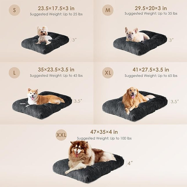 EHEYCIGA Fluffy Dog Crate Bed for Large Dogs, Plush Faux Fur Crate Pad, Calming Anti Anxiety Large Dog Bed, Washable Soft Warm Mat with Non-Slip Bottom, Dark Grey