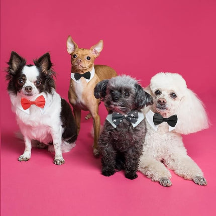 Dog Bow Ties for Large Dogs, KOOLMOX Red Tuxedo for Dogs, Tuxedo Dog Neck Bow Red with Adjustable White Collar Formal Pet Collar Necktie for Small Medium Large Boy Dog Tuxedo Tux Wedding Outfits