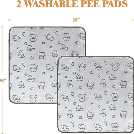 Qeils Reusable Puppy Pads, 2 Pack Washable Pee Pads for Dogs, Waterproof Non Slip Wee Wee pad, Absorbent and Leakproof Training Mats for Potty, Crate, Playpen, Bed, Sofa, 36"x 36"