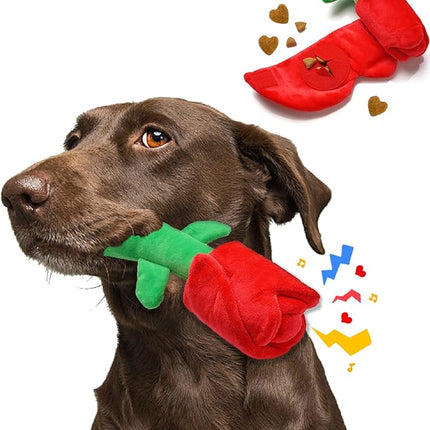 Rose Puzzle Dog Toy, Valentine's Day & Christmas Gift, Squeaky Crinkle Enrichment Snuffle Mat, for Small Medium Large Dogs & Puppies