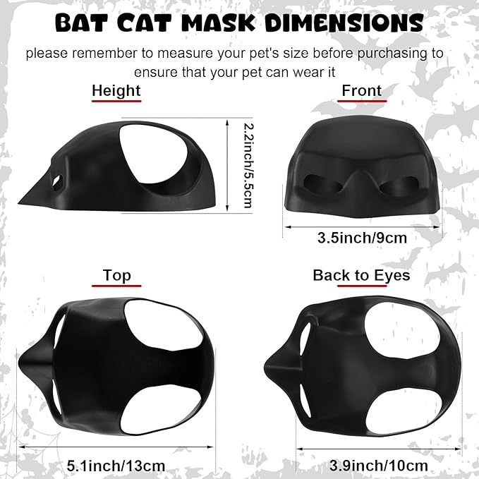 3 PCS Halloween Cat Costume Bat Mask Bat Wings Cloak Pet Costumes for Small Cats Kittens Cosplay Halloween Party Decoration Bat Cat Mask and Apparel Cats Dress Up Accessories