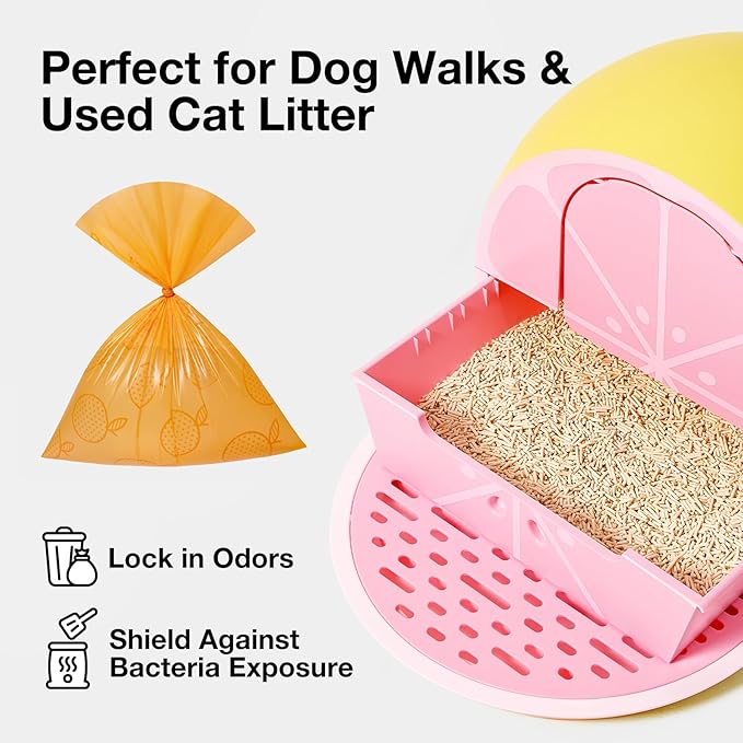 VETRESKA Citrus Scented Dog Poop Bags, Leak Proof, Extra Thick and Large Pet Waste Bags for Dogs Walking, Cat Litter and Babies' Diaper, 540 Count Bags (36 Refill Rolls), Orange