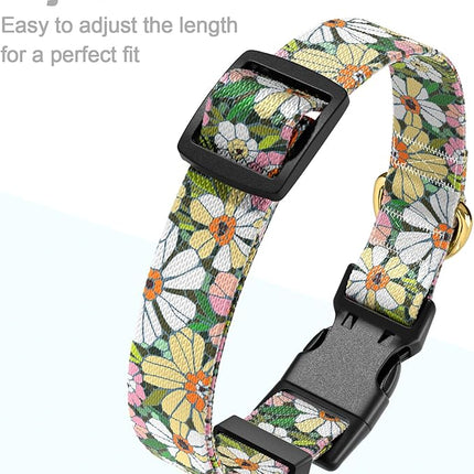 Rnivvi Dog Collar for Small Dogs, Floral Heavy Duty Adjustable Puppy Collar with Quick Release Buckle for Girl & Female, Pet Accessories for Walking Running, XS Length 5/8" Width, Abstract Flowers