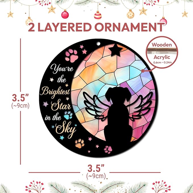 Dog Memorial Suncatcher Gifts for Pet Loss - Pet Memorial Gifts Christmas Ornament Tree Hanging Decor - Remembrance Sympathy Gift for Dog Mom Dad - 2 Layered Wooden Acrylic Ornament
