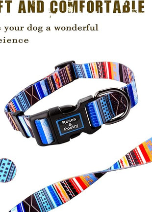 Roses&Poetry Dog Collar with Colourful Stripe Patterns, Adjustable Durable Puppy Collars for Small Medium Large Dogs (Stripe-L)