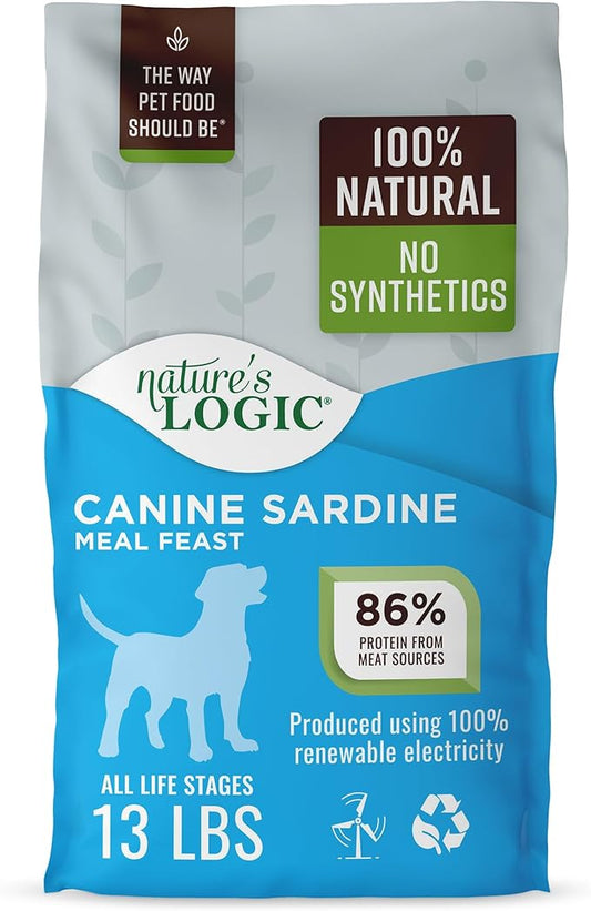 NATURE'S LOGIC Dry Dog Food - 100% Natural - No Synthetics - for All Ages, Sizes, Breeds - Free from Common Allergens, High Protein - Sardine Meal Feast, 13lbs