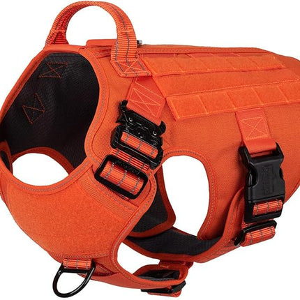 ICEFANG Tactical Dog Harness, X-Large Size,2X Metal Buckle,Working Dog MOLLE Vest with Handle,No Pulling Front Leash Clip,Hook and Loop Panel (Orange,XL (Pack of 1))