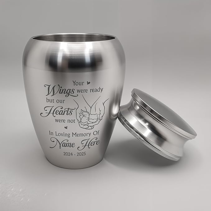 Artsy Woodsy Personalized Pet Memorial Cat Mini Urns Stainless Steel Decorative Keepsake Urns for Ashes 2.56 inch, Gifts for Cat Mom Dad Lovers Accessories in Loving Memory Loss (10, 2.56x1.77, Cat)