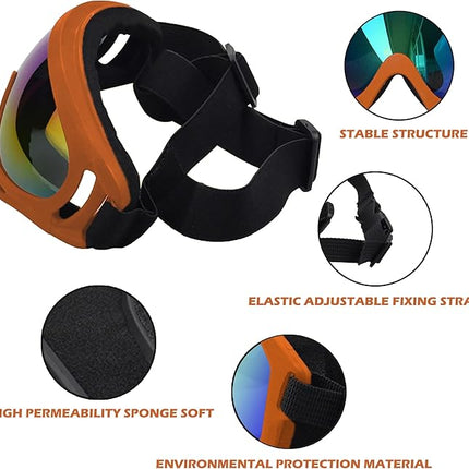 Large Dog Sunglasses With Adjustable Strap UV Protection, Windproof Puppy Eyewear, Suitable for Medium-Large Pets, Eyes Protection, Soft Goggles (Orange Frame)