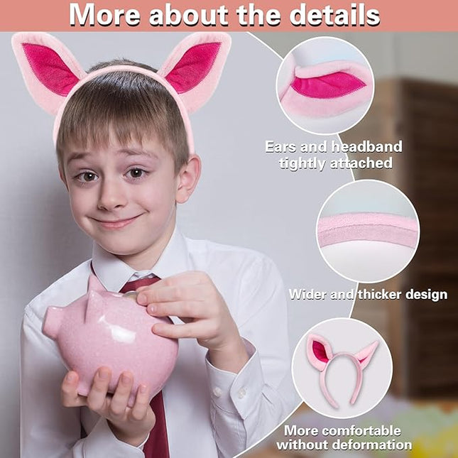 Beviliu Pig Ears Headband - Animal Pig Ears Costume for Adult, Cat Dog Bunny Fox Ears Headwear for Halloween Christmas Animal Theme Party Cosplay, 2Pack