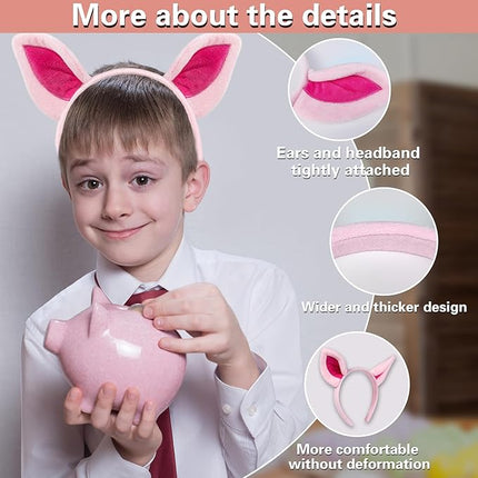 Beviliu Pig Ears Headband, Animal Hairband Costume for Adult, Cat Dog Bunny Fox Headwear for Halloween Christmas Birthday Theme Party Cosplay