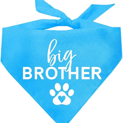 Big Brother Heart Paw Dog Bandana | 100% Cotton Adjustable Triangle | Pregnancy Announcement Photoshoot Prop | New Baby | Made in USA | Matching Family | Turquoise X-Small (87)