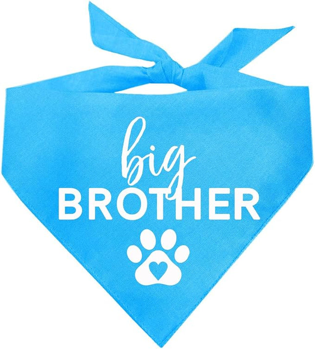 Big Brother Heart Paw Dog Bandana | 100% Cotton Adjustable Triangle | Pregnancy Announcement Photoshoot Prop | New Baby | Made in USA | Matching Family | Turquoise One Size (87)