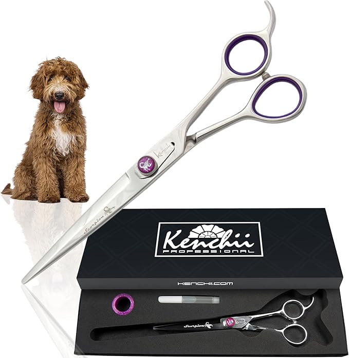 Kenchii Scorpion 7 Inch, Straight Grooming Scissors for Dogs and Pets - Premium Steel Scissors for Dog Grooming - Dog Shears Pet Grooming Accessories - Pet Hair Trimming Scissor