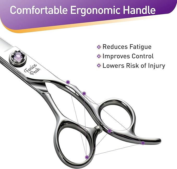 Fenice Peak 7 inch Dog Grooming Scissors Set 4PCS Straight Curved Thinner Chunker Professional Dog Shears Made of Japanese 440C Stainless Steel with Jewelled Screw Durable and Sharp