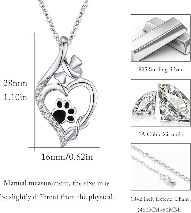 MEDWISE 925 Sterling Silver Dog Paw Print Necklace Infinity Symbol Pendant Heart Bone Necklace Infinity Jewelry for Women Ladies Wife Mother Daughter Dog Pet Lover Christmas Birthday Gifts