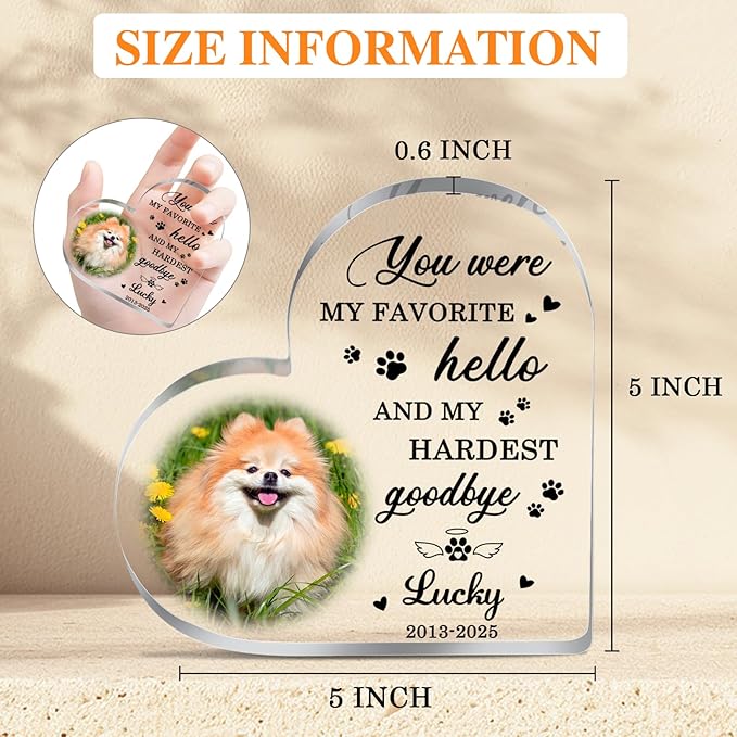 Pet Memorial Gifts for Dogs, Custom Dog Memorial Plaque, Pet Loss Sympathy Gift, Cat Memorial Gifts for Loss of Cat, Personalized Dogs Heart Shaped Acrylic Plaque Keepsake, Dog Passing Away Gifts