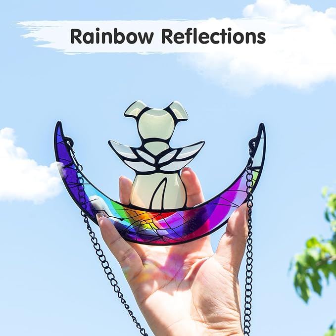 Stained Glass Dog Memorial Gifts,Dog Angel Memorial Suncatcher,Pet Memorial Gifts for Dogs,Rainbow Bridge Loss of Dog Sympathy Gifts with Card,Idea for Dog Lovers
