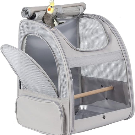 Bird Backpack, Bird Travel Carrier with Stand Perch, Airline Approved Grey Bird Backpack Carrier