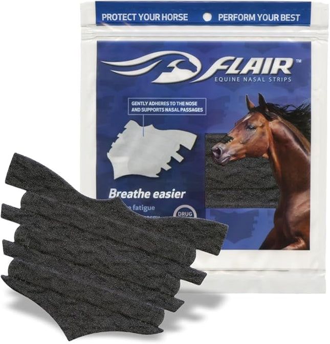 Flair Equine Nasal Strips for Horses (Black, 6 Pack), Adhesive Equine Nasal Strips & Support, Breathing Improvement for Competition and Training Horses, Equine Health Supplies, Breathing Aid