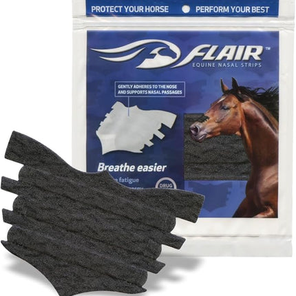 Flair Equine Nasal Strips for Horses (Black, 6 Pack), Adhesive Equine Nasal Strips & Support, Breathing Improvement for Competition and Training Horses, Equine Health Supplies, Breathing Aid