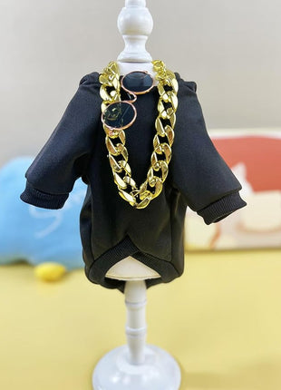 QWINEE 3Pcs Dog Hoodie Cat Apparel Dog Custume Set with Necklace and Sunglasses Pet Clothes for Puppy Small Medium Dogs Cats Multicolor S