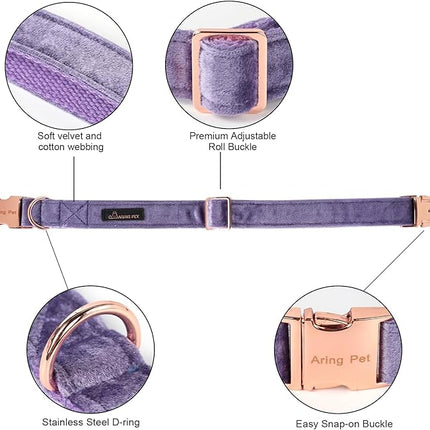 ARING PET Bowtie Dog Collar-Velvet Dog Collars with Removable Bowtie, Cute &Comfortable Purple Dog Collar,X-Large.