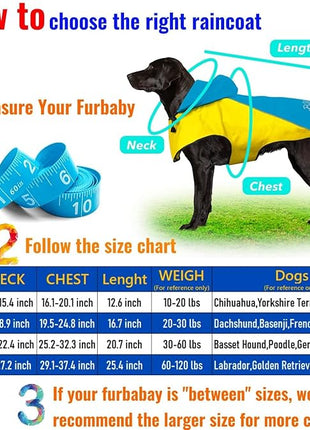 BiPawTi Dog Rain Jackets for Medium Dogs, Lightweight Reflective Safety Pet Rain Jacket, Waterproof Dog Raincoat with Hood/Leash Hole/Reflective Strip - Yellow + Blue, M