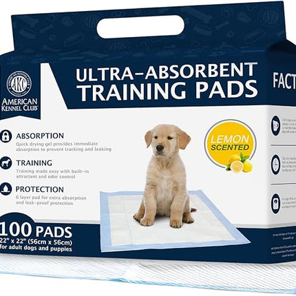 American Kennel Club Scented Puppy Training Pads with Ultra Absorbent Quick Dry Gel – 22 x 22 Pee Pads For Dogs - Lemon Scented - 100 Count