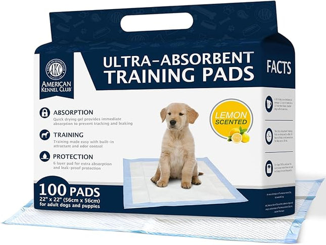 American Kennel Club Scented Puppy Training Pads with Ultra Absorbent Quick Dry Gel – 22 x 22 Pee Pads For Dogs - Lemon Scented - 100 Count