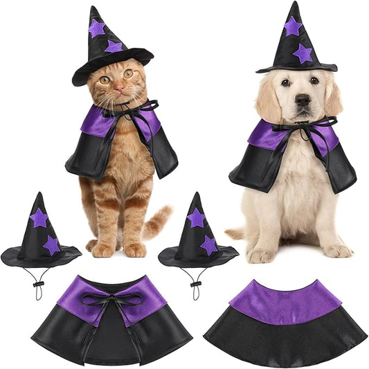 2 Sets Halloween Pet Costume Cats Witch Shaped Cloak and Hat Witch Cloak for Small Large Pets Gifts Party Favor(Small)