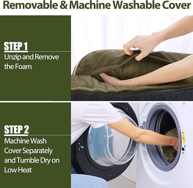 XXL Dogs Bed with Bolsters, Waterproof Dog Beds for Extra Large Dogs, Memory Foam Orthopedic Dog Bed with Removable Washable Cover, Nonskid Bottom (XX-Large, Dark Green)