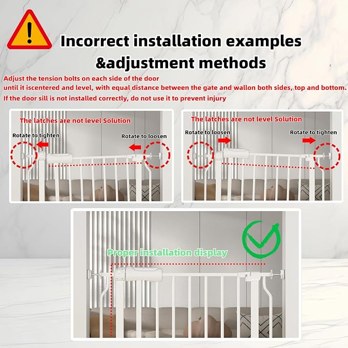 57.5"-62" Extra Wide Auto Closing Baby Safety Gate for Stairs & Doorways, Pressure Mounted No Drill Pet Gate with Walk-Through Door - Heavy Duty Childproof Gate for Toddlers, Kids, Dogs (White)