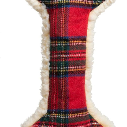 HuggleHounds Tartan Tidings Plush Bone Dog Toy - Dog Fuzzy Bone Toy, Soft Fleece, Durable, Stuffed Plush for Large Breeds, Puppies, Faux Sheepskin - 24" (1 Pack)