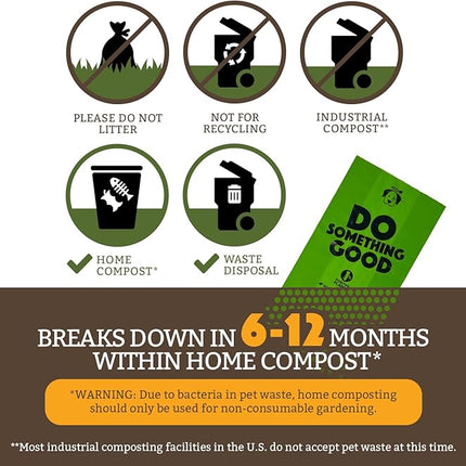Doggy Do Good Poop Waste Bags, Unscented USDA Certified Biobased, Leak Proof, Certified Home Compostable, 10 Bags with Premium Dispenser