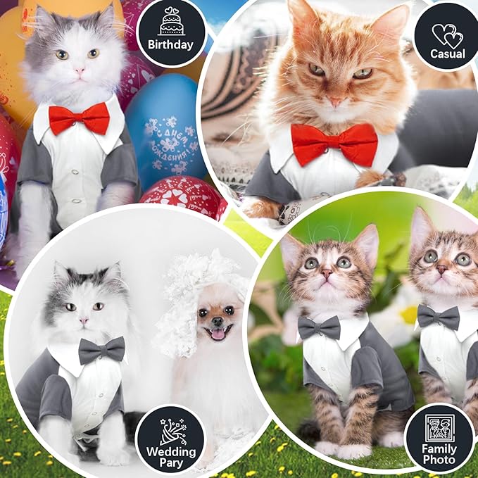 QBLEEV Cat Tuxedo Suit, Sphynx Cat Suit for Cat with Two Bow Tie, Cat Tuxedo Outfit for Birthday Photo Shoot, Formal Onesie Attire Wedding Costumes for Kitten, Male Cat Clothes for Hairless Cats Only