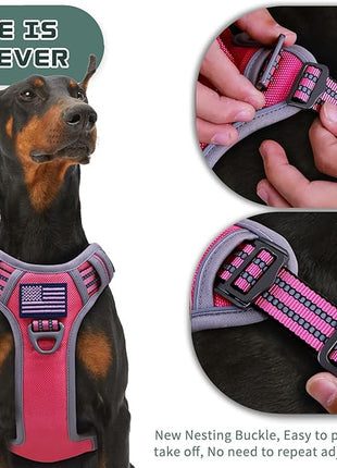 BUMBIN Tactical Dog Harness for Large Dogs No Pull, Famous TIK Tok No Pull Puppy Harness, Fit Smart Reflective Pet Walking Harness for Training, Adjustable Dog Vest Harness with Handle Pink L