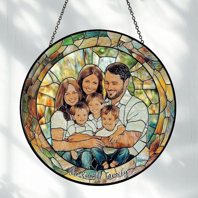 Custom Family Portrait Glass Suncatcher, Custom Portrait Stained Glass Suncatcher for Window Hanging, Gift for Dad, Personalized Family Portraits Stained Glasss Suncatchers, Memorial Gifts /15