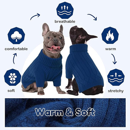 Large Dog Sweater - Turtleneck Thick Warm Doggie Christmas Sweater for Girl or Boy Dogs (Blue L)