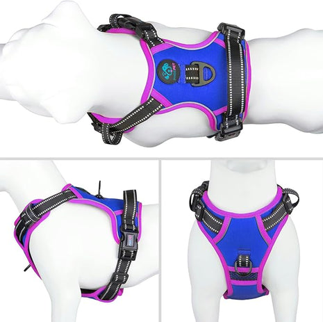 PHOEPET 2019 Upgraded No Pull Dog Harness, Reflective Adjustable Vest, with a Training Handle + 2 Metal Leash Hooks+ 3 Snap Buckles +4 Slide Buckles(XL, Royal Blue)