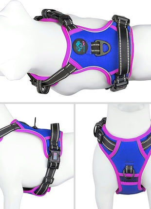 PHOEPET 2019 Upgraded No Pull Dog Harness, Reflective Adjustable Vest, with a Training Handle + 2 Metal Leash Hooks+ 3 Snap Buckles +4 Slide Buckles(S, Royal Blue)