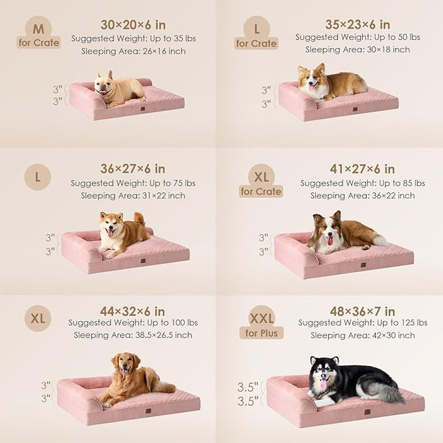 EHEYCIGA Memory Foam Dog Bed XLarge Sized Dogs, Extra Large Dog Bed Orthopedic with Washable Removable Cover, Waterproof XL Pet Bed Couch, 44x33x6 Inches, Pink