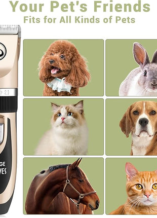 Ceenwes Dog Clippers Low Noise Pet Clippers Rechargeable Trimmer Cordless Grooming Tool Professional Dog Hair Trimmer with Comb Guides Scissors for Dogs Cats & Others（Gold）