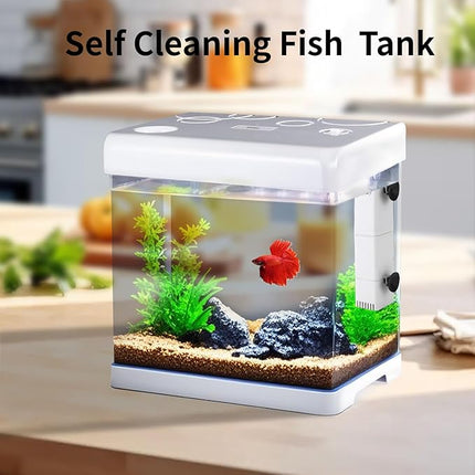 Small Fish Tank,5 Gallon Glass Aquarium Betta Fish Tank Starter Kit with Filter and LED Light.（White）