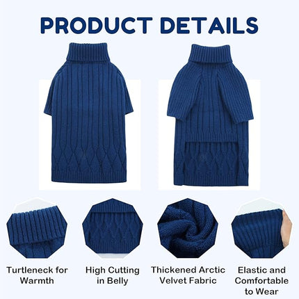 Large Breed Dog Sweaters, Warm Winter Fall Dog Sweaters for Dog Girls Boys, Turtleneck Dog Knitwear,Doggie Christmas Sweater, Pet Sweatshirt Clothes Outfit Knit Great Dane,Doberman (Blue XXXXL)