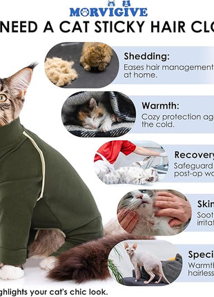 Cat Onesie - Army Green, Soft & Breathable Cat Pajamas for Sizing S. Surgery Suit & Hair Spreading Prevention